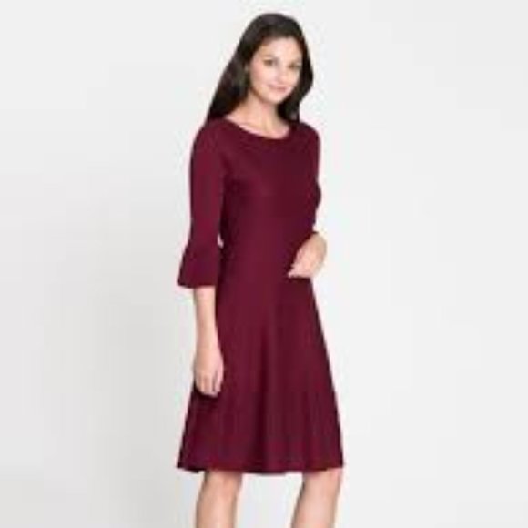 Nic & Zoe Burgundy Illusion Twirl Knit Sweater Dress Womens Size XS Bell Sleeves - Picture 15 of 15